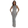 Damen Herbst Ärmelloses Schlitz Langes Kleid - Sexy Neckholder Bodycon Abendkleid mit Taillierung für Büro oder Party