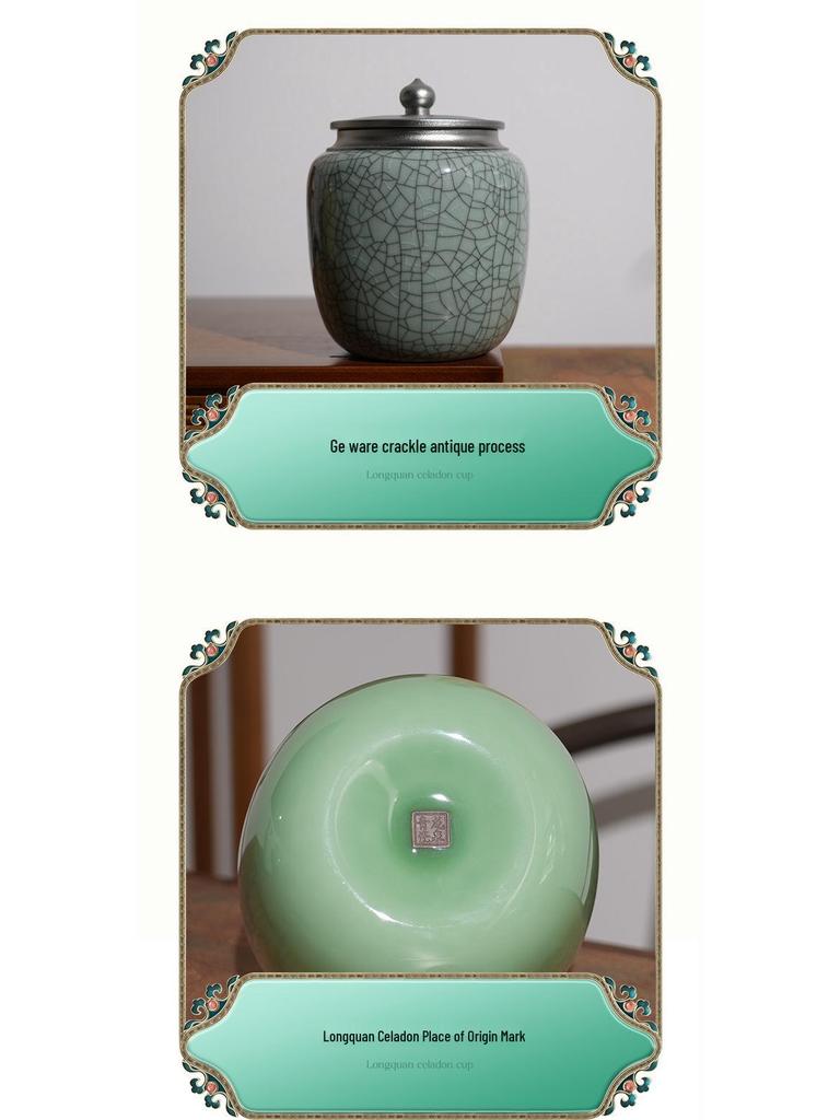 Longquan Celadon Ceramic Tea Caddy: Handmade, High-Capacity, Sealed Jar for Tea Storage