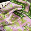 27.5" Green Floral Printed Square Scarf Elegant Thin Satin Decorative Neck Scarf Spring Summer Sunscreen Windproof Headscarf