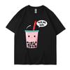 Cute Summer New Cotton Harajuku Unisexs Wounisex Top Fashion Short Sleeve Tshirt Cartoon Milk Tea Print Tops