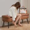 Leather Storage Ottoman Bench, PU Leather Bench with Storage and Metal Legs, Modern Shoe Benches Seat for Entryway, Upholstered End of Bed Benches for