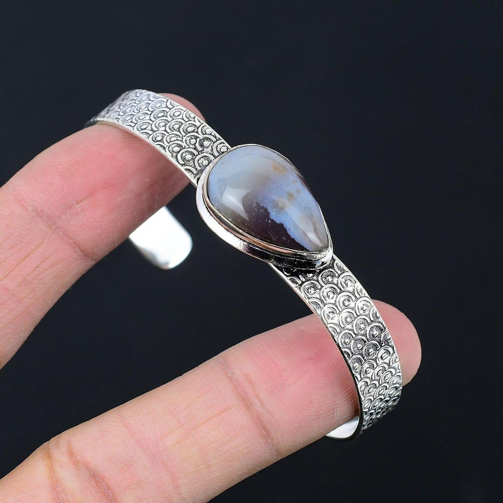 Daughters Day Sale Natural Banded Agate Birthday Bangle Bracelet Sterling Silver