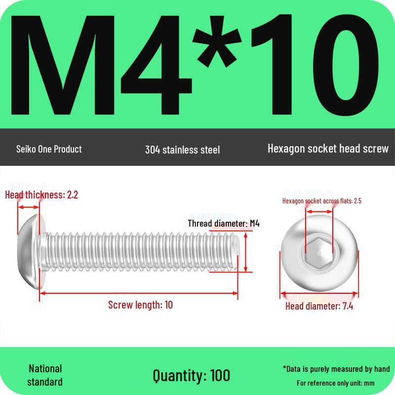 304 Stainless Steel Pan, Half, and Round Head Hexagon Screws (M2-M12)