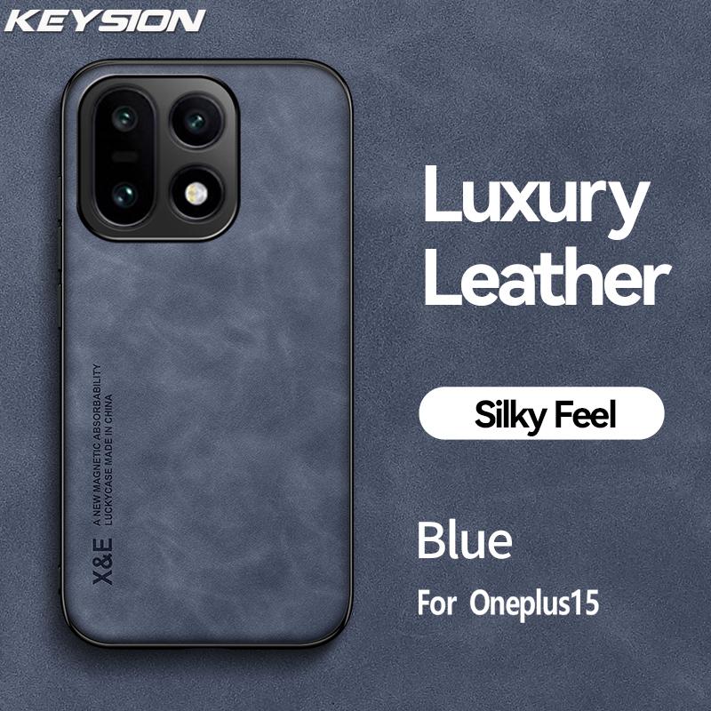 KEYSION Luxury Retro PU Leather Phone Case for OnePlus 15 5G Soft Silicone+PC Shockproof Phone Back Cover for One Plus 1+ 15