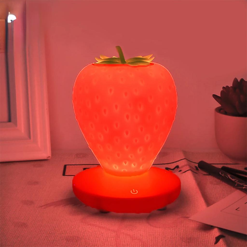 New LED Strawberry Lamp  Bedroom Silicon Touch-Sensor USB Rechargeable Dimmable  Bedside Night Light  House Decoration