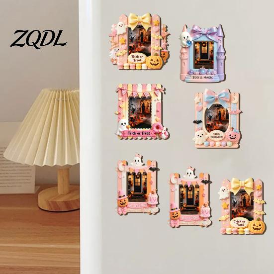 Wooden Frame Magnets Halloween Photo Refrigerator Magnet, Ghost Pumpkin Magnetic Picture Decorative Holder, for Holiday Party Kitchen