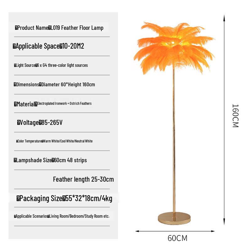Nordic Ostrich Feather Floor Lamp - Bedroom & Living Room Decorative Light