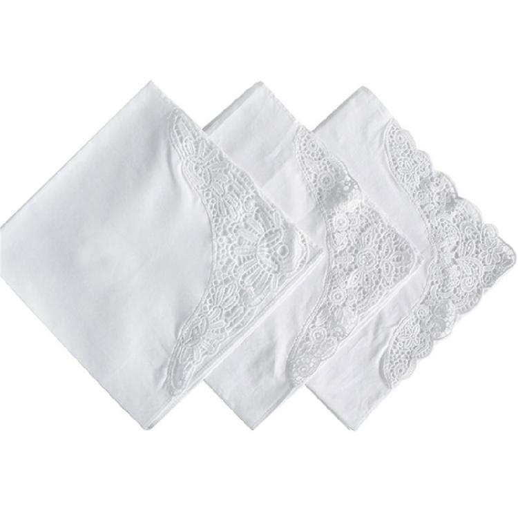 White Lace Handkerchief Ladies Cotton Hankies Lacy Large Bandana