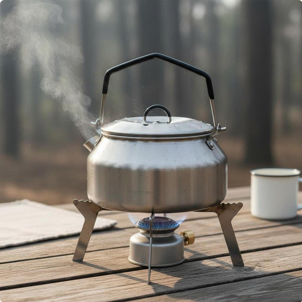 1L Hiking Kettle 304 Stainless Steel Camping Folding Handle Portable Water Boiler for