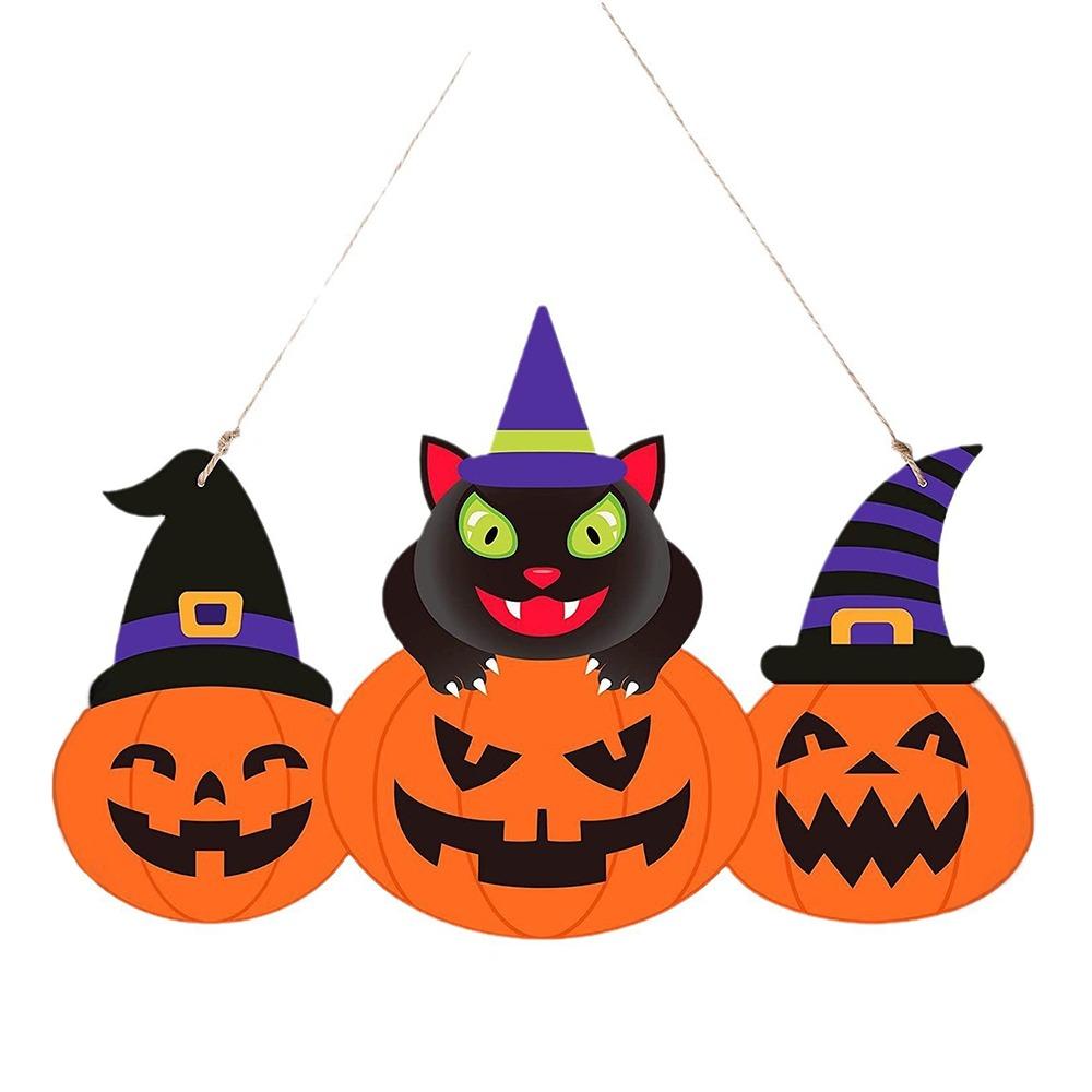 Pumpkin Shape Halloween Welcome Sign Wooden Pumpkin Porch Sign  Front Door Decor