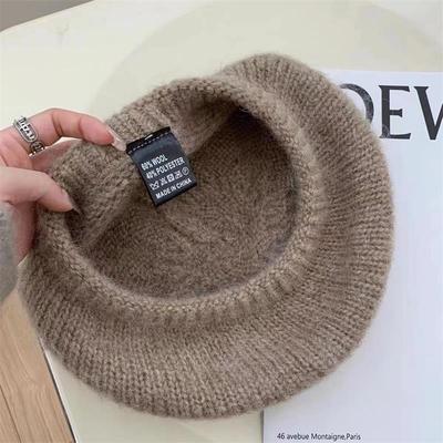 Cashmere Wool Knitted Beret Women's Big Head Circumference Autumn and Winter Fashion Simple and Versatile Retro Mohair Painter Hat