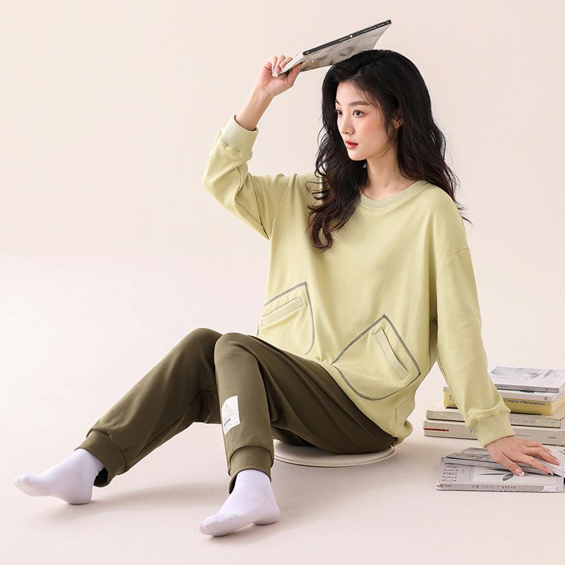 

[Soft Cotton] Pajamas Women S Pure Cotton Long-Sleeved Casual Loungewear Set 2XL