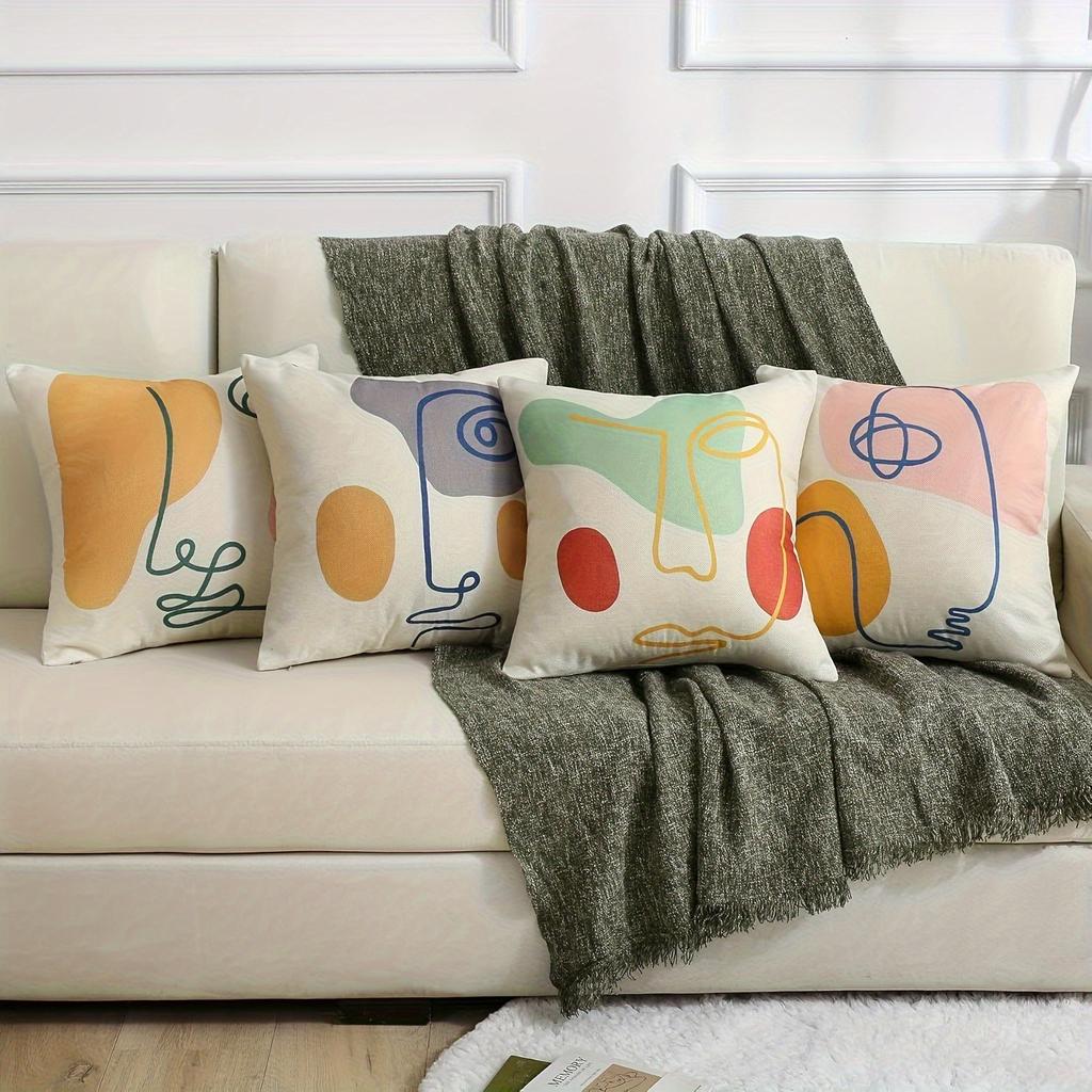 Abstract Line Art Face Pillowcase: Modern Minimalist-Themed Cushion Cover For Contemporary Home Sofa Decor