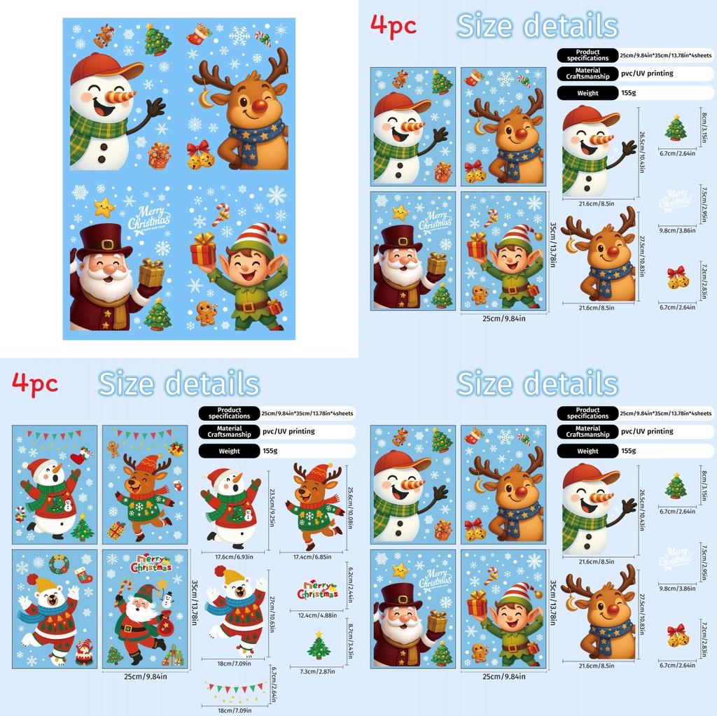 Weihnachts-Fensteraufkleber mit Weihnachtsmann, Schneemann, Rentier und Schneeflocke aus PVC für die Weihnachtsdekoration