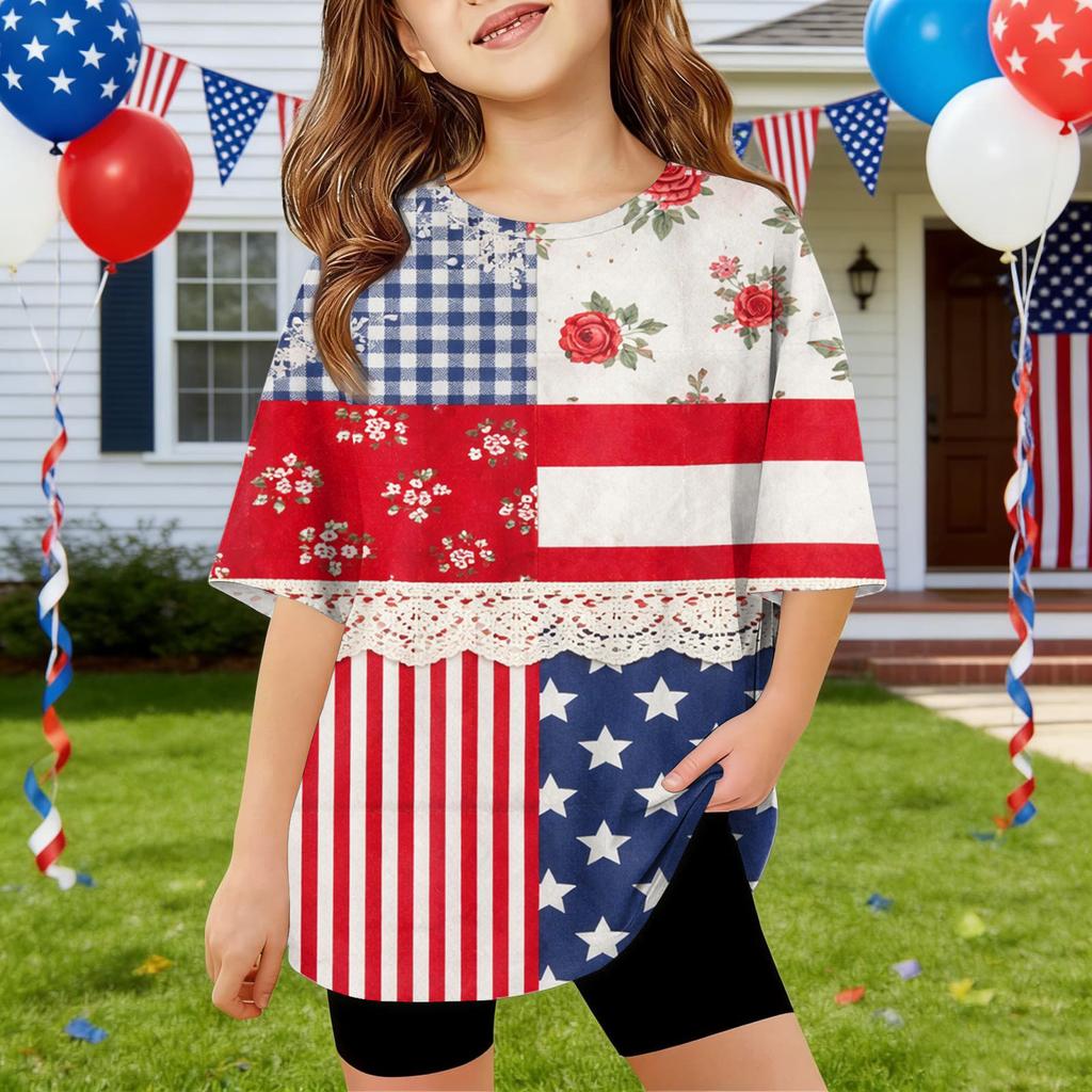 Kids Independence Day Print Round Neck Short Sleeve Casual T-shirt