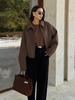 Fashion Brown Zipper Woolen Jacket For Women Elegant Lapel Long Sleeve Short Coats Female Vintage Autumn Lady Street Outerwear