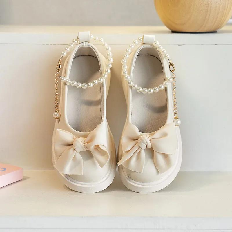 

Sweet Children Princess Shoes Elegant Love Crown Bowknot Kids Leather Shoe Fashion Chic Girls Pearl Single Shoes Mary Janes 36