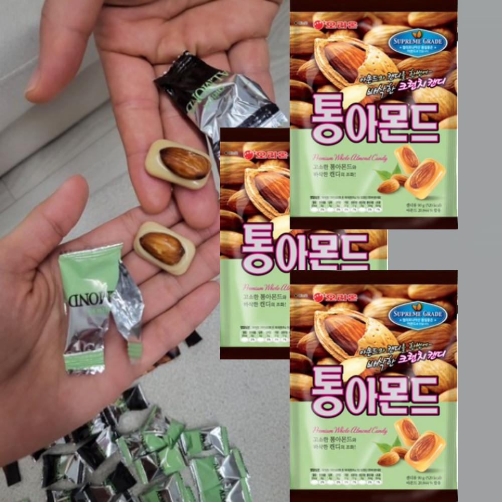 Orion Whole Almond Candy 3 x 90g (One each candy packaged inside a 90g bag)