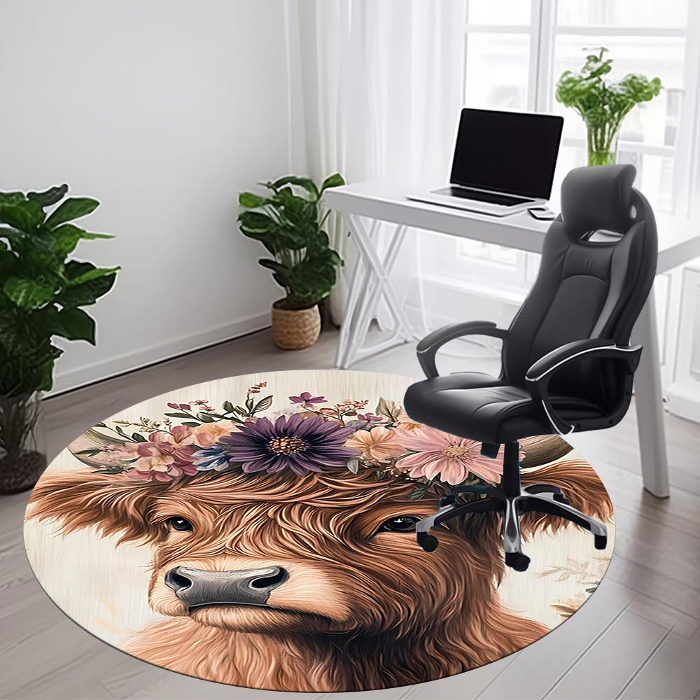 

1PC Cow Floral Office Round Area Rug, Indoor Mat Suitable ForOffice, Under Office Chairs Bedroom Living Room Home Decor, Room Deco g081 80cm by 80cm