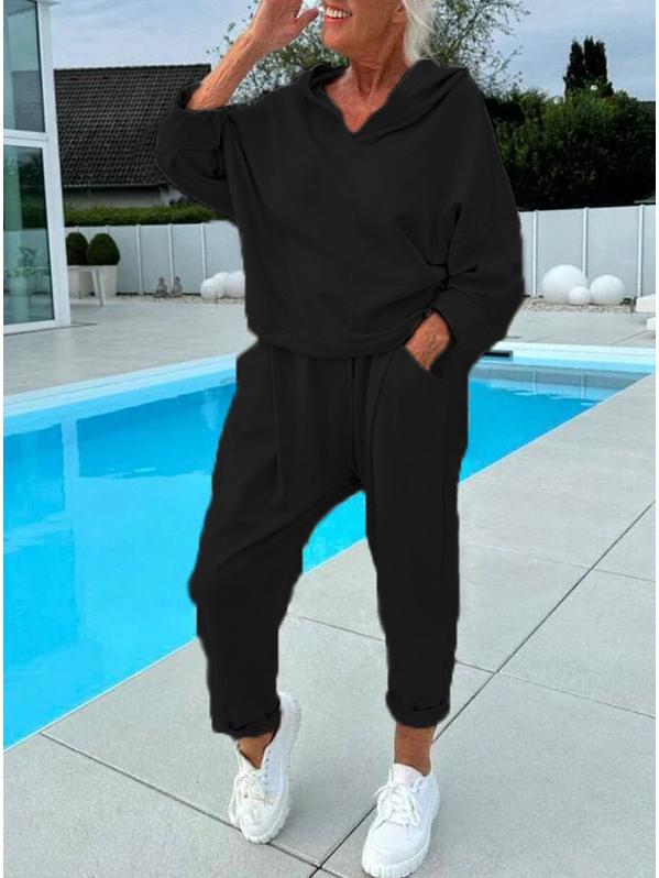 Autumn Women's Solid Color Hooded Sweatshirt Set