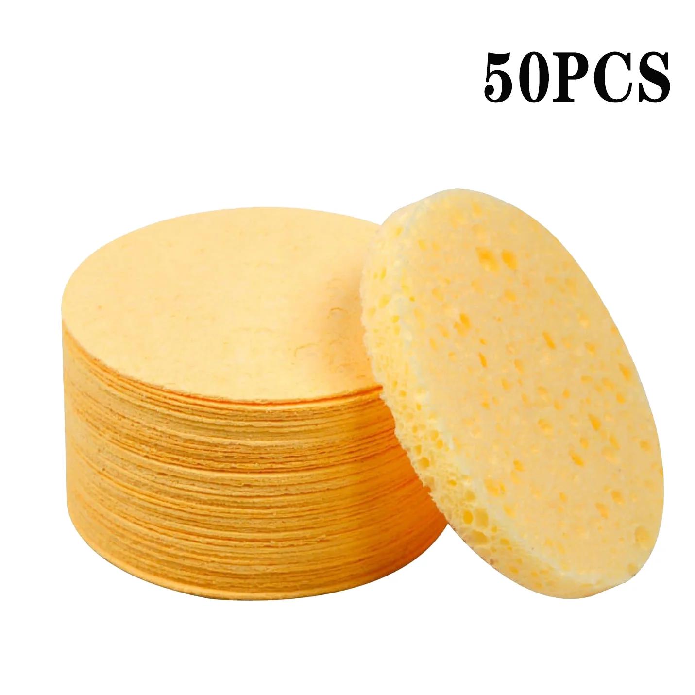 

50PCS Compressed Face Wash Puff Natural Wood Pulp Sponge Foaming Face Puff Cosmetic Puff Face Cleansing Sponge