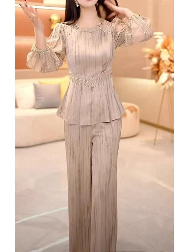 Spring 2025 Women's Luxury Suit: Stylish Slimming Top & Wide-Leg Pants Set