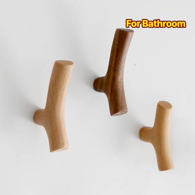 1pc Branch-Style Bathroom Hook, Vintage Solid Wood Wall Hook, Rustic Decorative Wood Adhesive Hook. Key Hook, Coat Hook, Strong Suction Cup Hook