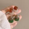 Korea Simple Color Clashing Green Amber Color Geometric Square Round Resin Stud Earrings for Women Fashion Designer Zircon Gift