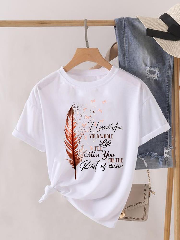 (Asian Size) Lady Clothing o-neck T Shirt sweet butterfly style Printed Female Top Casual Fashion Women Graphic Tee Short Sleeve T-shirts