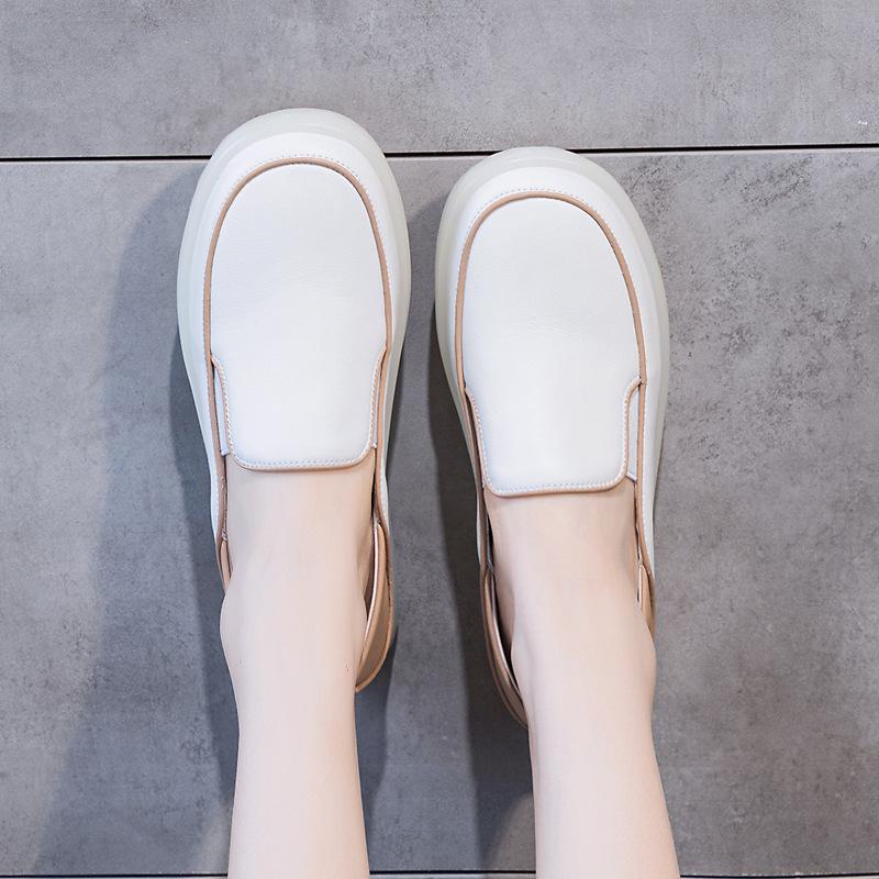 Fashion GKTINOO Shoes Women Spring 2025 New White Thick-Soled Ladies Sneakers Genuine Leather Casual Trend Girl Shoes Students Loafers