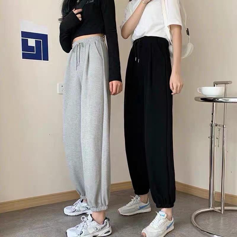 Women's Gray & Black Sports Leggings - 2023 Spring/Summer Casual Sweatpants