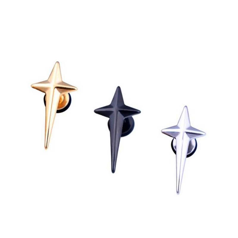 WKOUD Punk Stainless Steel Stud Earrings For Men Women Gothic Rockets Arrow Finger Cool Prevent Allergy Gold Black Puncture