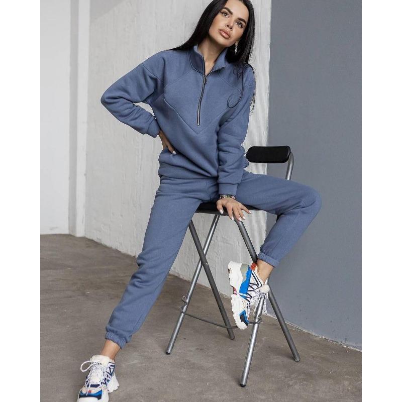 Spring and Autumn Fashion Casual Hooded Sweatshirt Two-piece Set Long Sleeve Solid Color Fleece Retractable Feet Casual Set