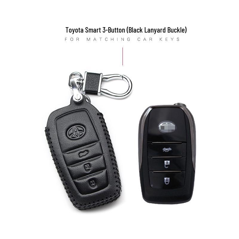 Leather Car Key Cover for 2017 Toyota Models: Corolla, Camry, Crown, Levin, Reiz, RAV4, Highlander
