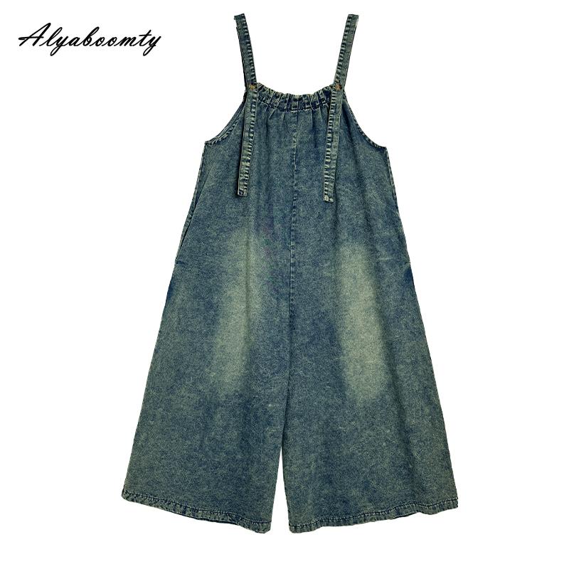Koreaanse Mode Lente Zomer Dames Streetwear Overalls Spaghettibandjes Gewassen Katoen Vintage Jumpsuits Lange Denim Dames Baggy Oversized Jumpsuits