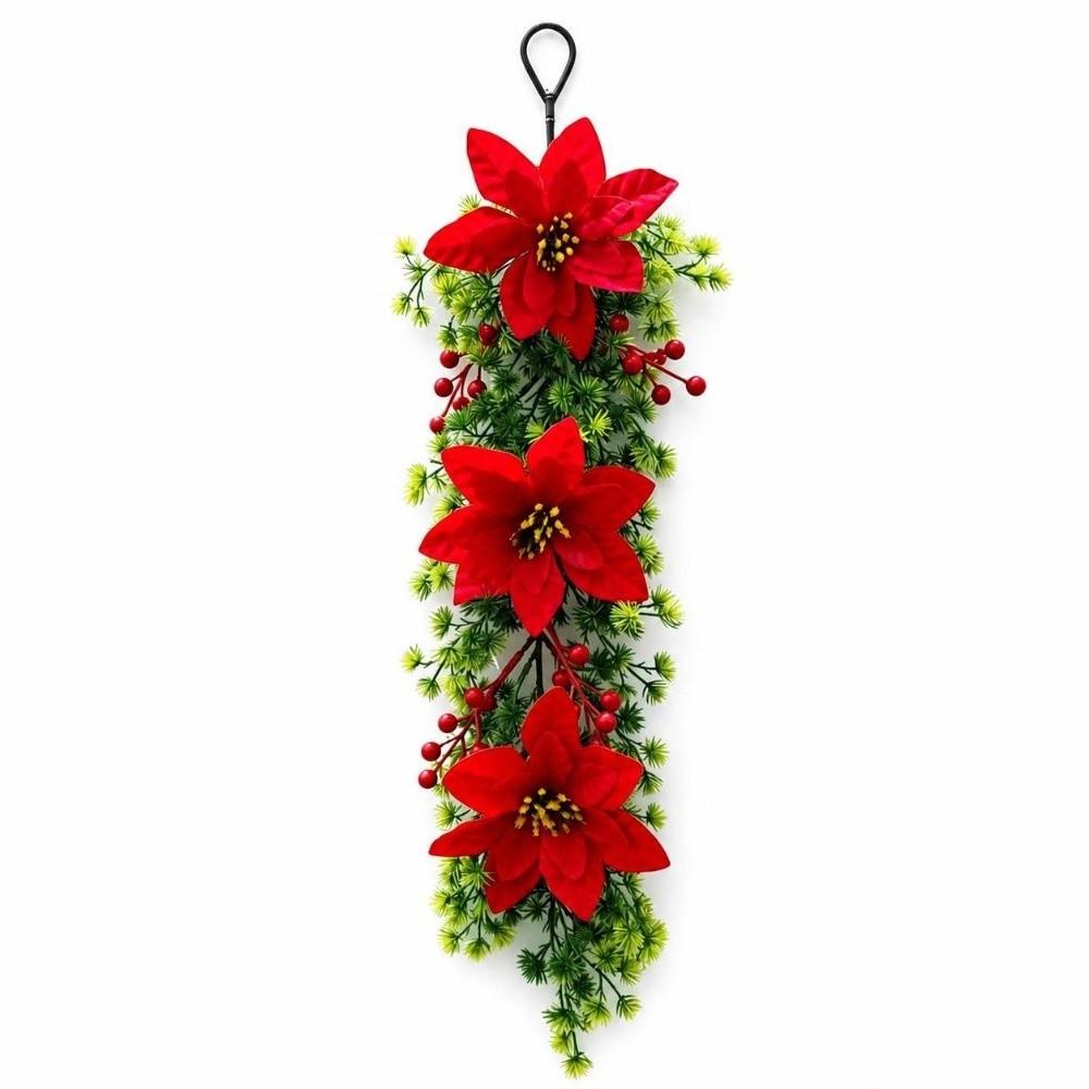 Wall Hanging Pine Branches Poinsettia Christmas Garland New Christmas Swag Garland Home Decoration