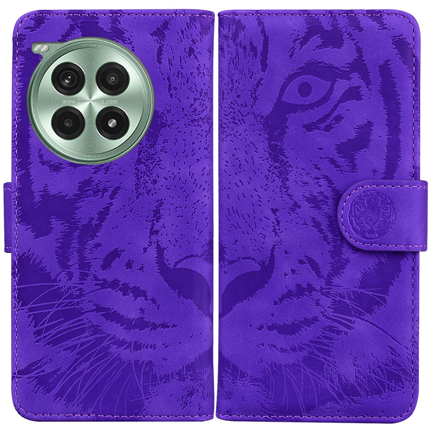 

For OnePlus Ace 3 Pro 5G Phone Case Tiger Imprint Leather Wallet Cover Purple