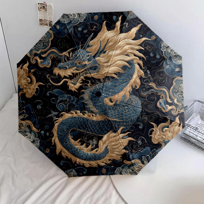 Dragon pattern, automatic folding umbrella, portable and foldable design, 8 ribs, a Christmas or birthday gift.