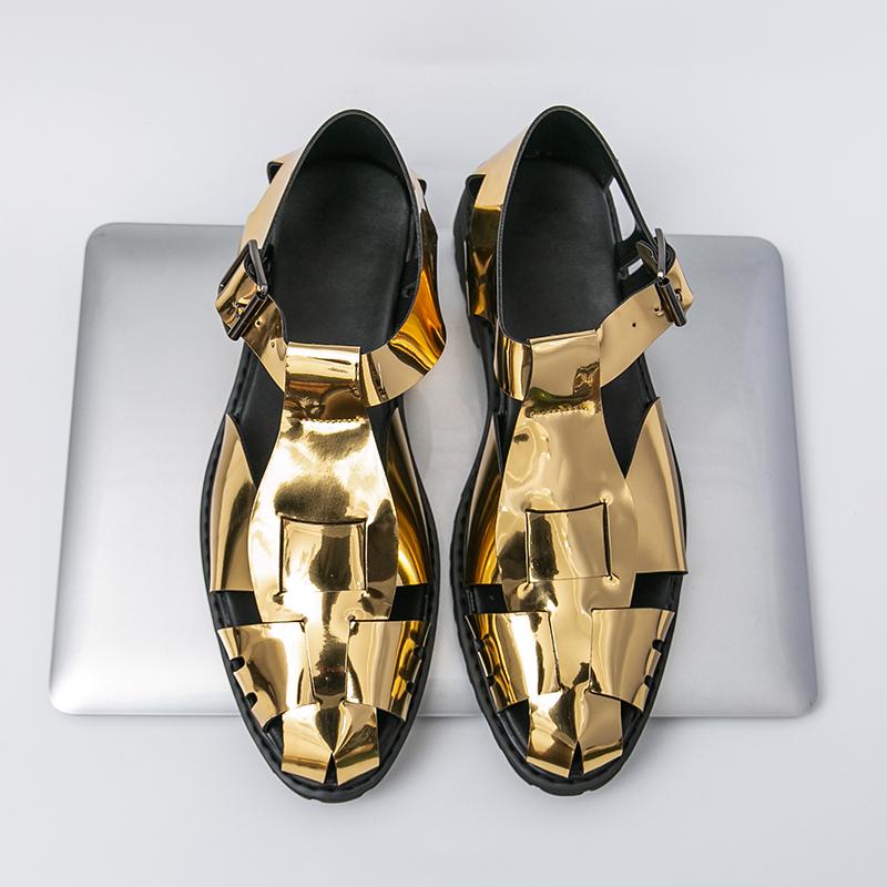 Fashion Summer Fashion Bright Handmade Breathable Sandals Men Hollow Breathable Non Slip Casual Sandals Comfortable Men Leather Shoes