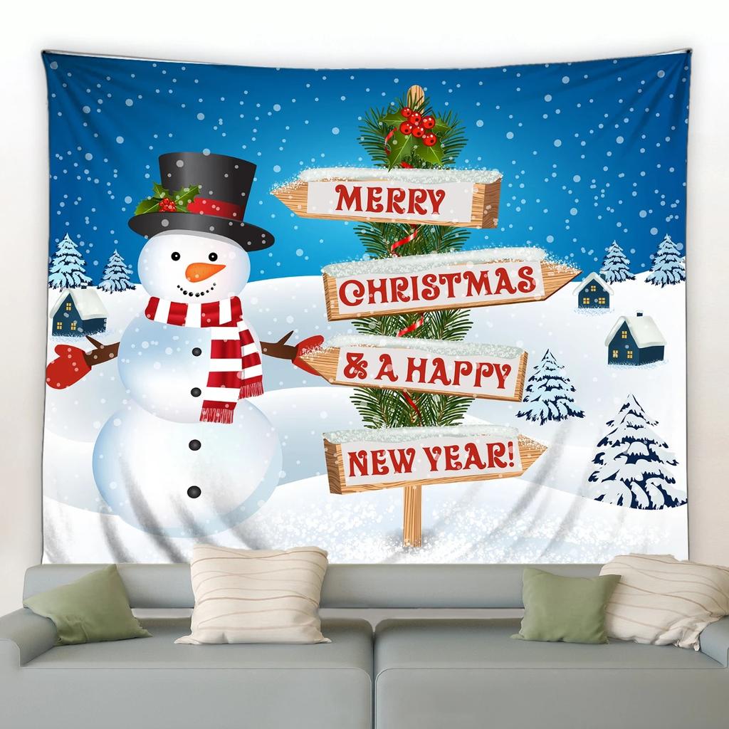 Cartoon Santa Claus Pattern Tapestry Home Bedroom Living Room Wall Decoration Christmas Theme Tapestry