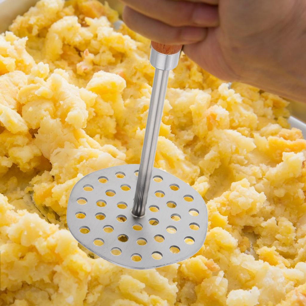 Professional Stainless Steel Potato Masher Ergonomic Wood Handle Mashing Potatoes Vegetables Fruits Effortless Smooth Results
