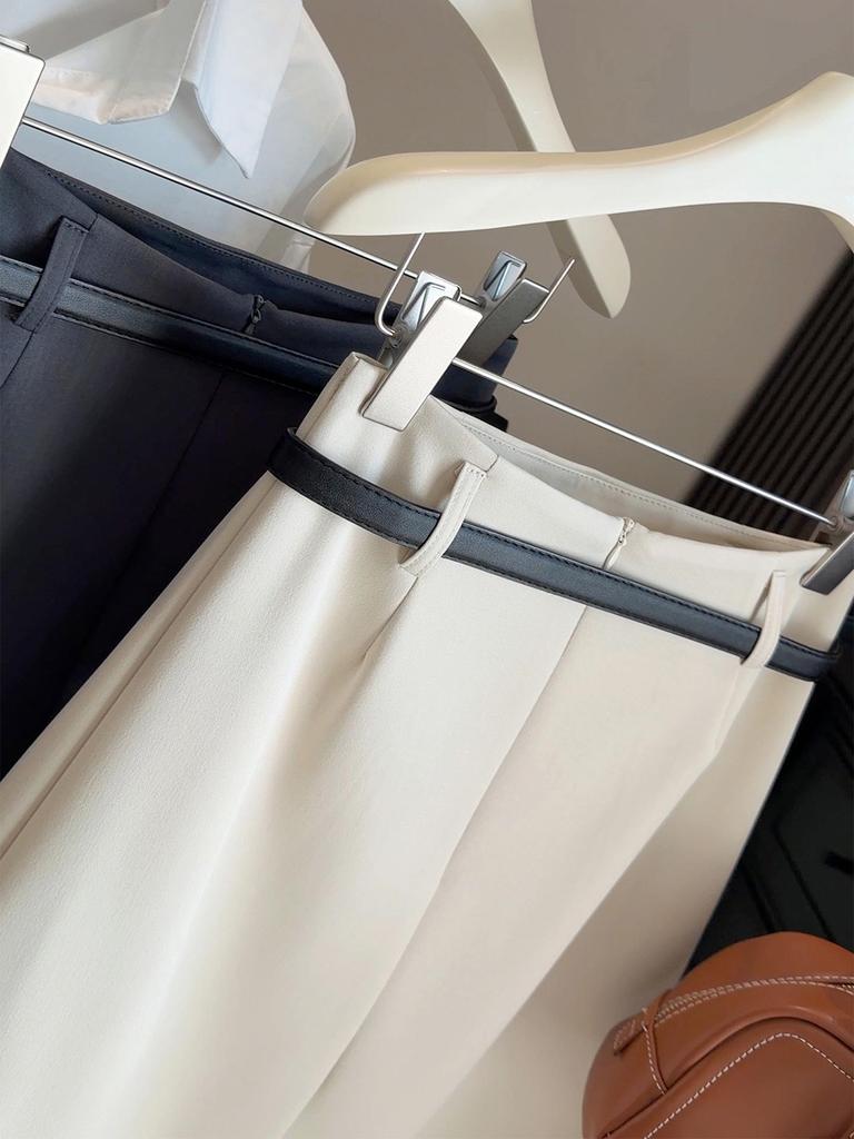Spring 2026 High-Waisted Gray Pleated Midi Skirt - Elegant, Versatile A-Line Design for Women