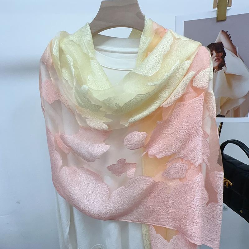 Shawl Scarf Advanced New Gradual Change Flower Long Silk Scarf Yarn Versatile Sunscreen Shawl