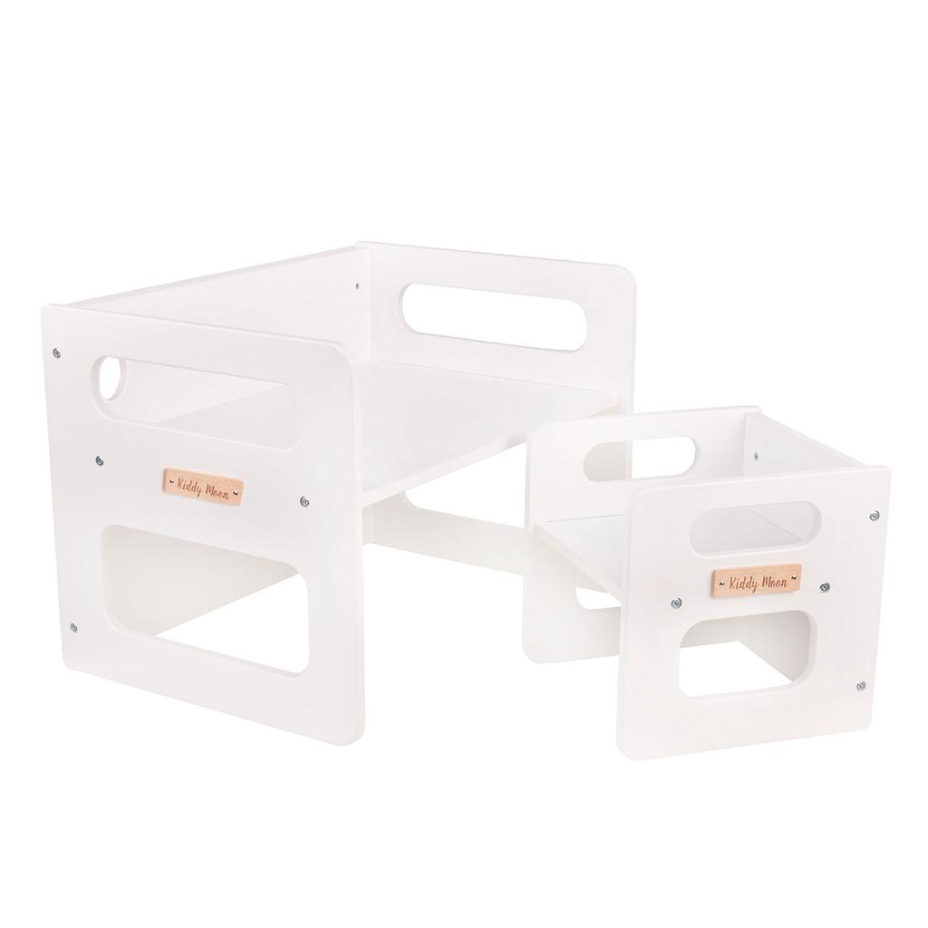 KiddyMoon Holztisch mit Stuhl für Kinder, Möbelset für Babyaktivität, Spielset für Babys TC-001, weiß