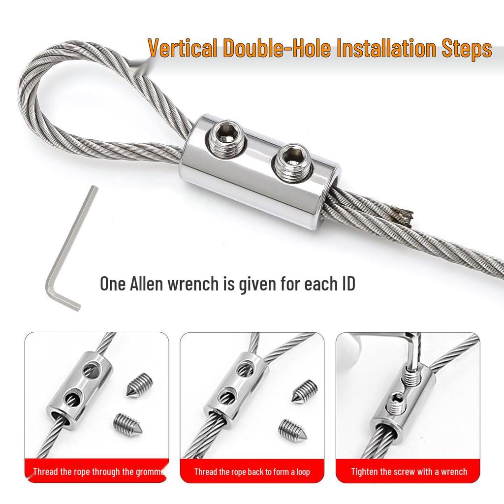 304 Stainless Steel Wire Rope Lock Buckle, 1-4mm Adjustable Hanging Picture and Lighting Wire Hook Adjuster