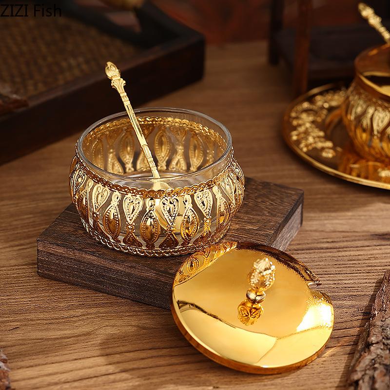 Barattolo per Condimenti in Metallo e Vetro Stile Europeo Creativo Barattolo per Conservare Condimenti da Cucina Set di Barattoli per Spezie Domestici Strumenti Creativi per Condimenti