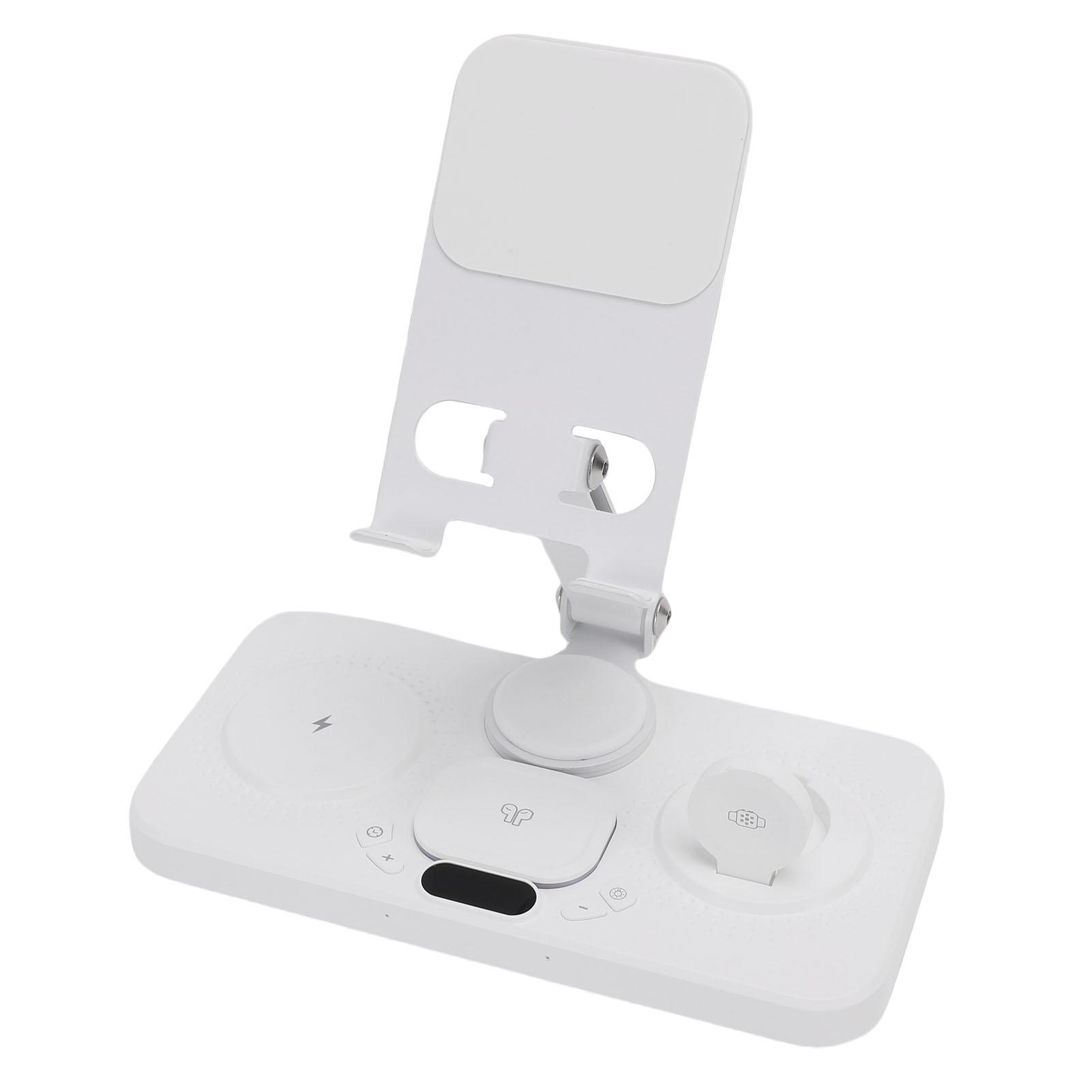 

6 in 1 Wireless for Device with Alarm Clock and 6 Color Ambient Light 15W Foldable Wired Charging Station