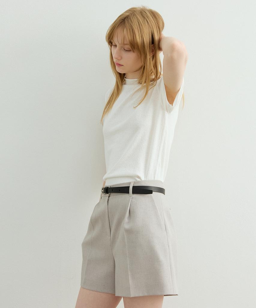 Artid Linen Half-Neck Short-Sleeve Knit_White