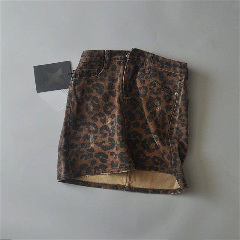 

High Waisted Mini Skirts for Women Korean Fashion Leopard Khaki XS(XS)