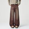 Mens Vintage Washed Straight Leg Wide Pants Retro Crease Loose Casual Streetwear Trousers